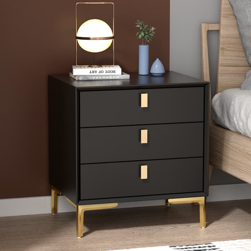 Timechee Three-Drawer Bedside Table Nightstand End Table Black/White