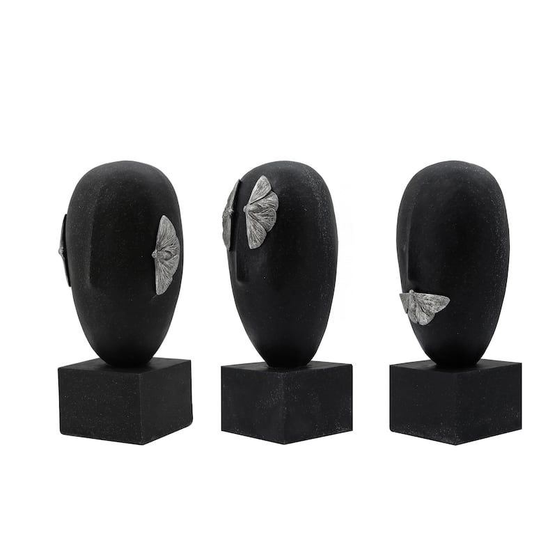 Resin Modern Sculptures with Butterfly Decorative Art (Set of 3) - 6" x 6" x 13"
