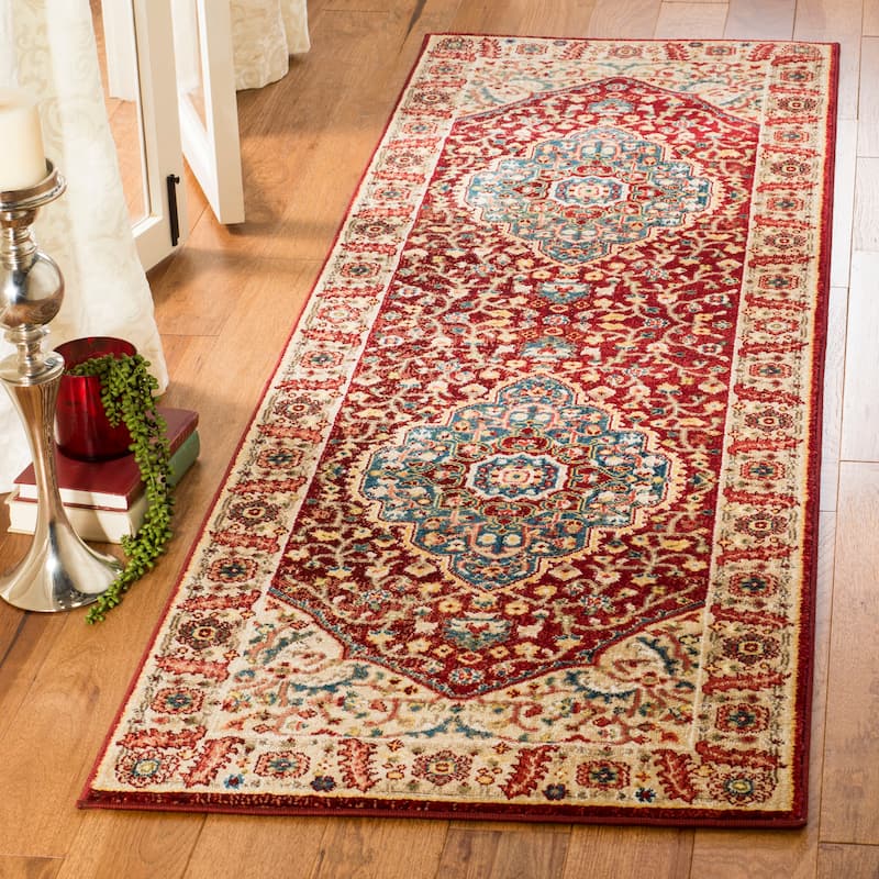 Lauren Ralph Lauren Chloe Traditional Medallion Rug Fringe - 2'2" x 10' Runner - Beige/Red