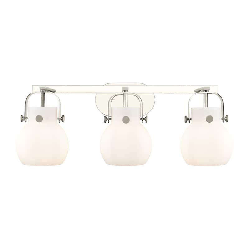 Innovations Lighting 423-3W-10-27 Pilaster II Sphere Vanity Pilaster - Polished Nickel / Matte White