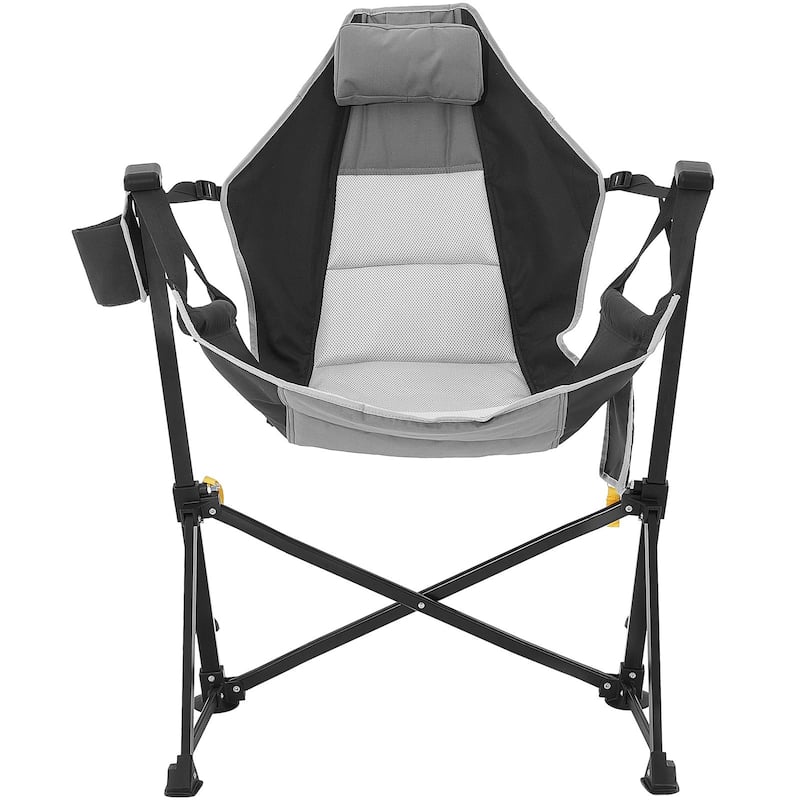 Steel Rocking Hammock Folding Chair with Cushion and Side Pocket - 27.55” L x 35.82” W x 36.02” H