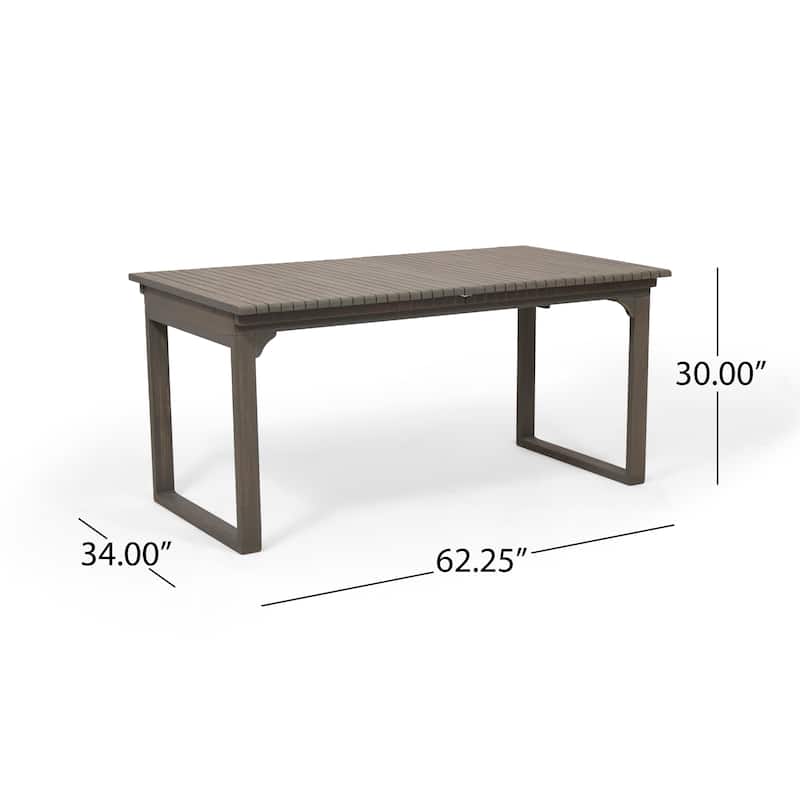 Expandable Acacia Wood Dining Table with Slat Top and U Shaped Legs Outdoor Patio