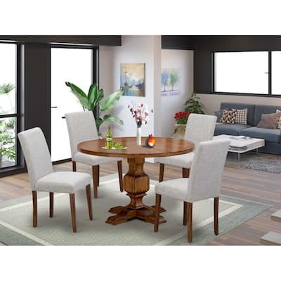 HomeStock 5-Piece Natural Oak Finish Solid Wood Top Dining Table with 4 Parson Chair