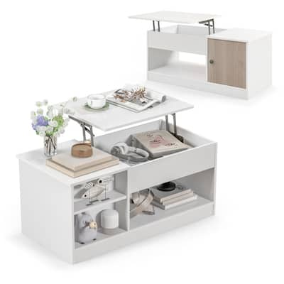Multifunctional Coffee Table with Lift Top and Storage Shelves - 40" x 20" x 18"-23.5"(L x W x H)