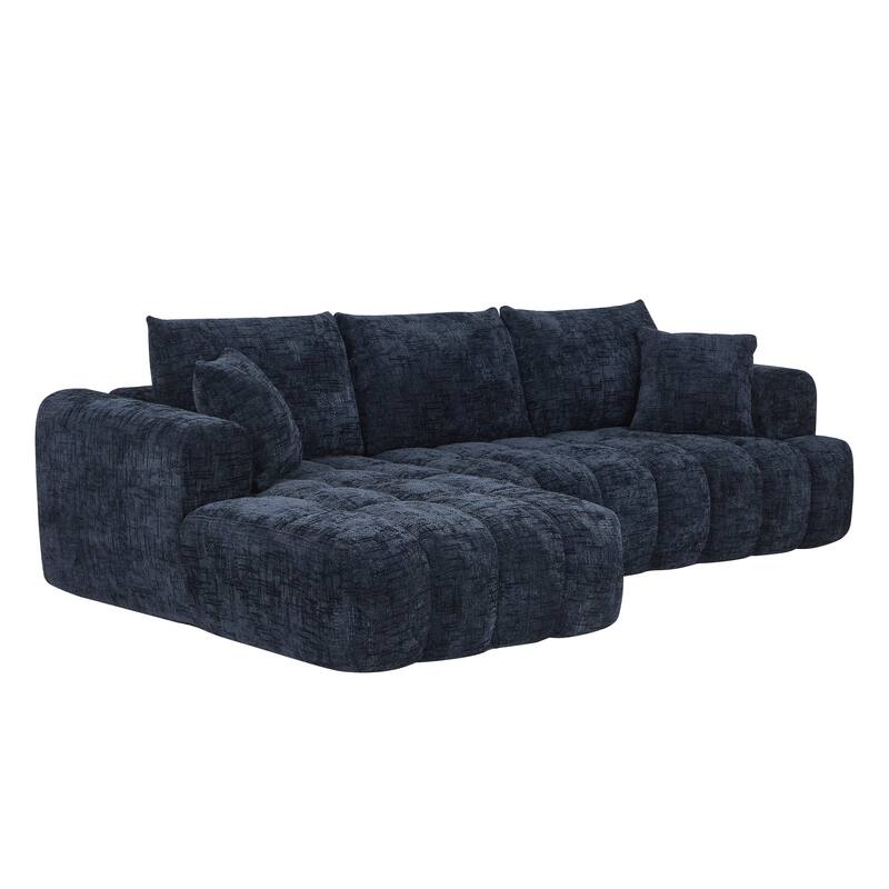 Oversized Chenille Sectional Sofa, Full-Compressed 4 Seater Sofa, Upholstered Sleeper Couch with L-Shape Chaise