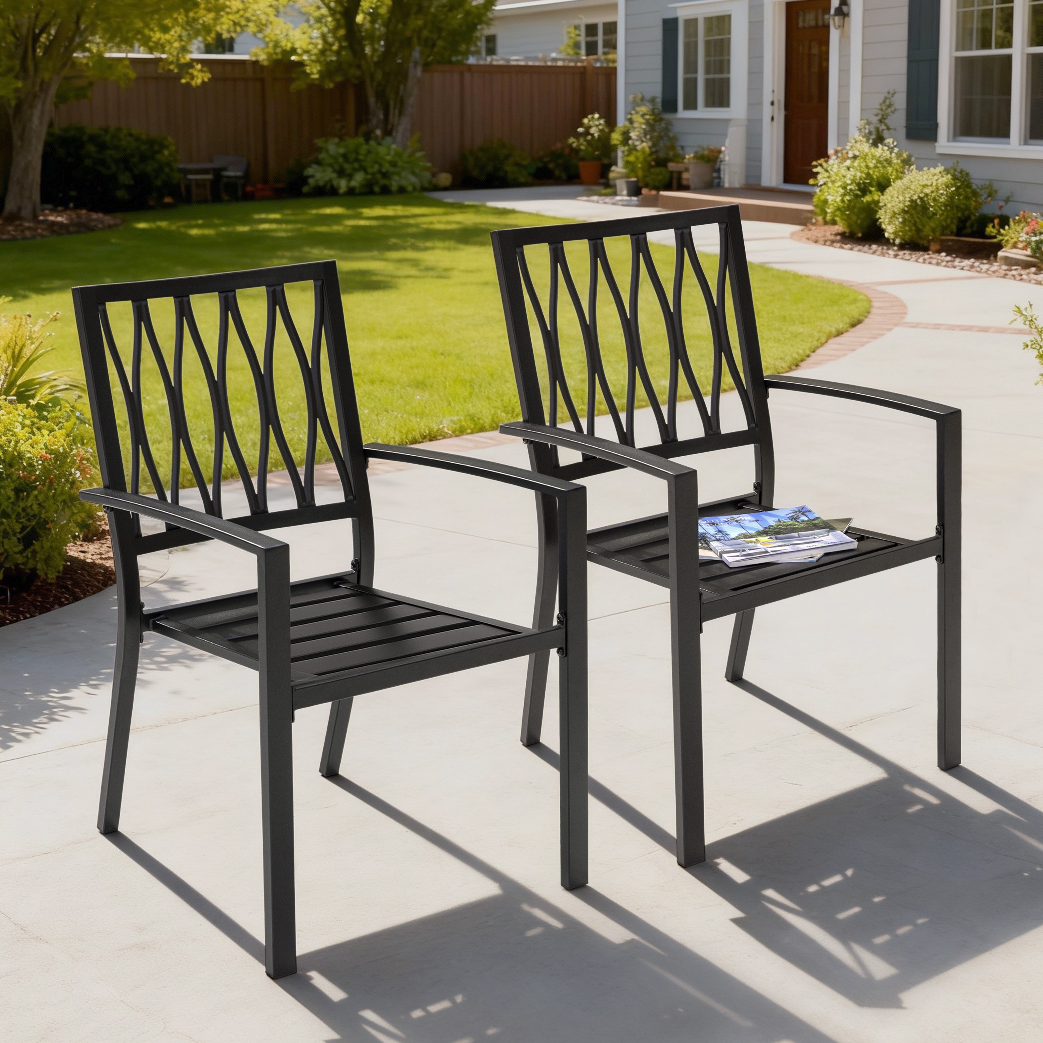 Nuu Garden Outdoor 2-Piece Patio Chair Set, Iron Finish, Black