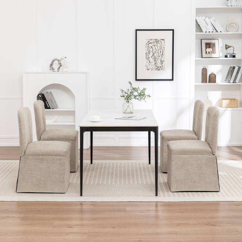 2-Piece Linen Dining Chairs, Modern Fabric Side Chairs,with Padded Seat and Backrest, Upholstered Armless Chairs