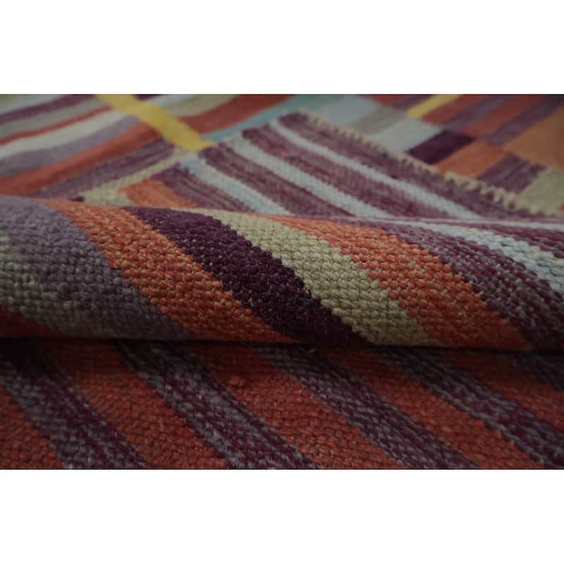 Hand Woven Oriental 100% Wool Carpet Southwestern Modern Oranges & Rust Kilim Area Rug - 10' 0'' X 8' 0''