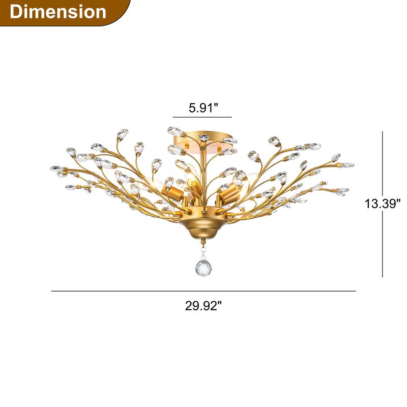 Starsky 5-Light Vintage Crystal Branch Semi-Flush Mount