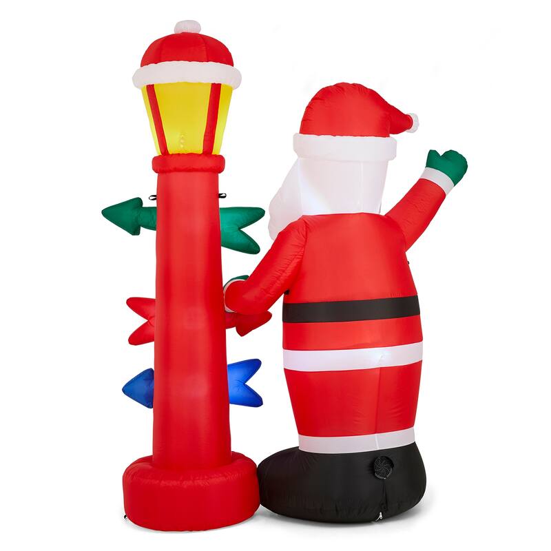 Glitzhome 7FT Lighted Inflatable Santa with Lamp Post Sign Decor