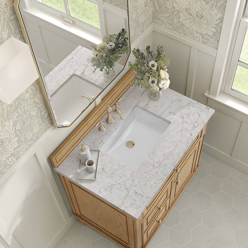 James Martin Vanities Lorelai 36" Single Vanity, Light Natural Oak - Eternal Jasmine Pearl.