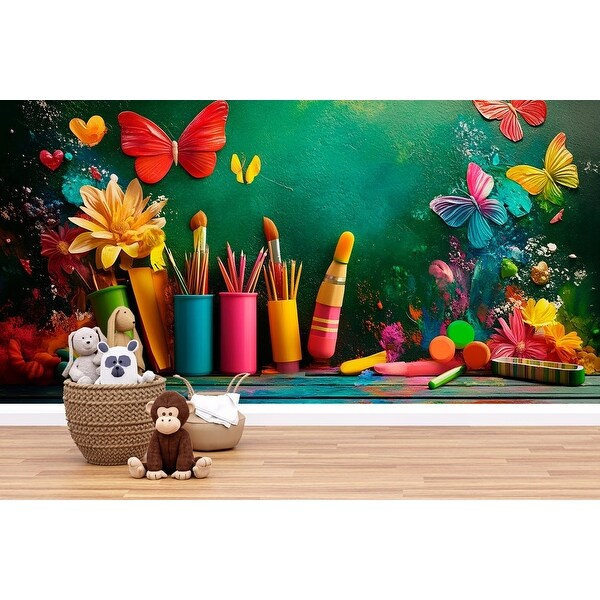 3D Colorful Art Studio Wall Mural undefined Kids Art Room Decor
