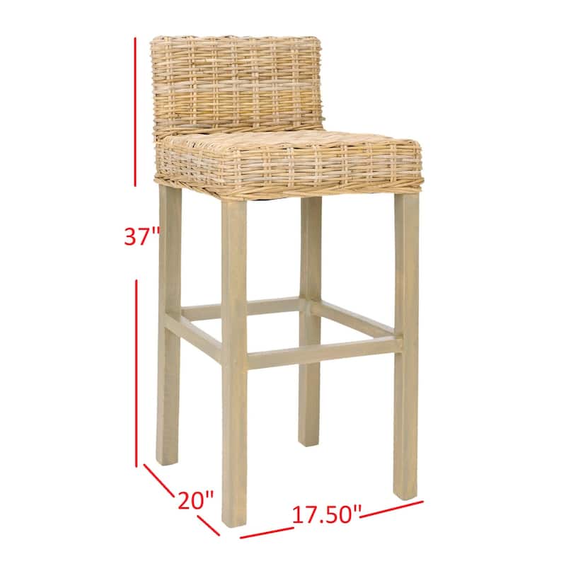 SAFAVIEH Tana -30 Inch Thomas Indoor Wicker Brown Bar Stool - 17.7" x 17.7" x 37.4" - 18Wx18Dx37H