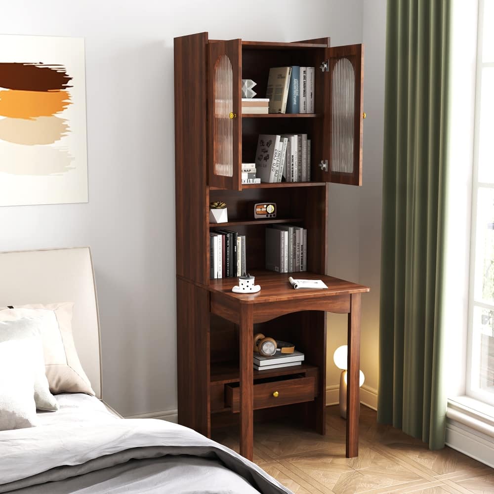 GDFStudio - Saly Modern Multi-Function Home Office Desk & Workstation with Storage, Drawers & Hutch