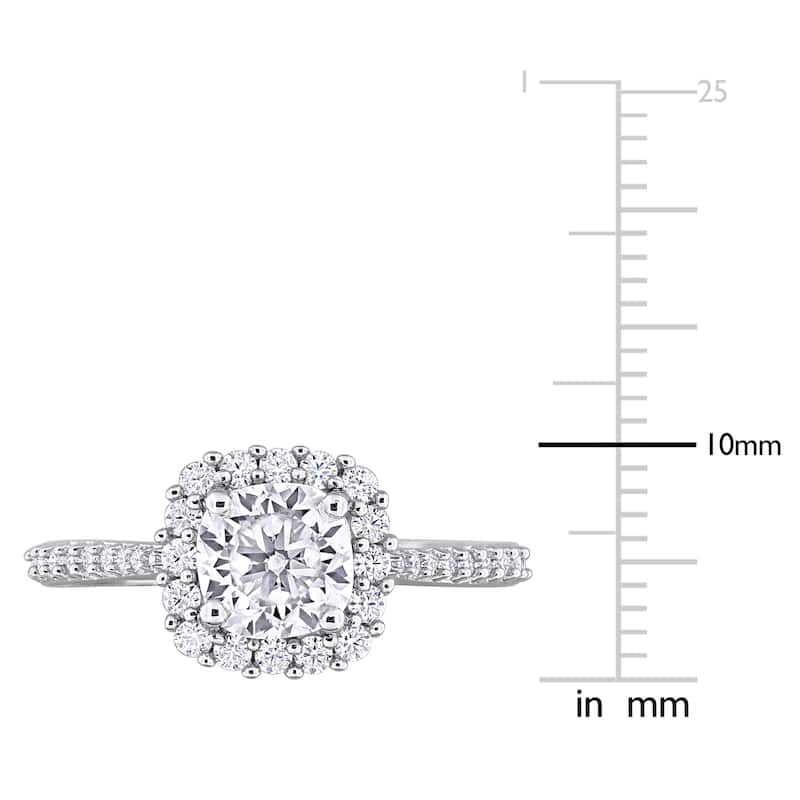 Miadora 1 3/8ct DEW Cushion-Cut Created Moissanite Halo Ring in Sterling Silver