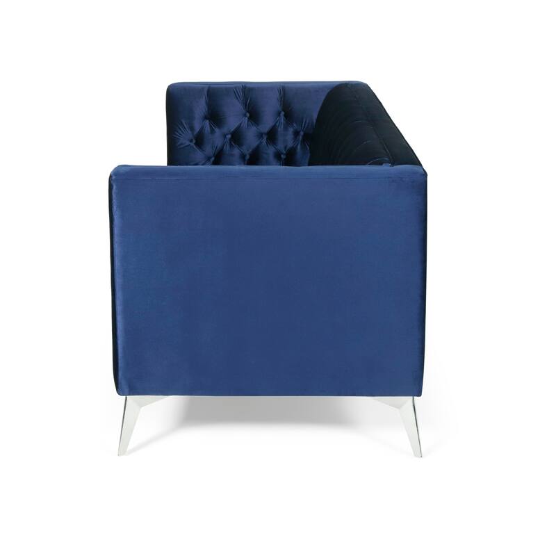 Faux Leather Button Tufted 3-seater Sofa with T-shaped Iron Legs