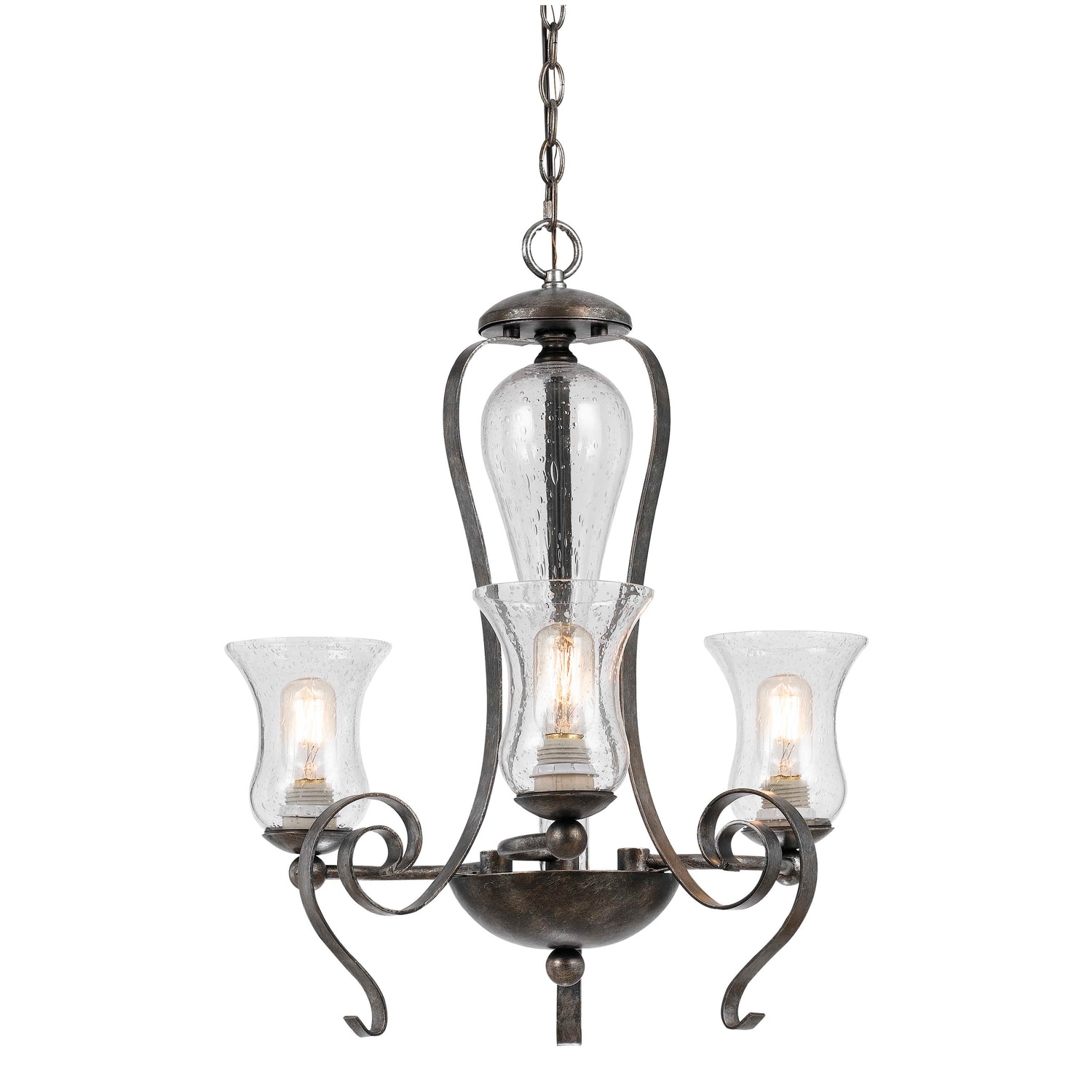 3 Light Chandelier with Scrolled Gray Metal Frame and Clear Glass Shades for Dining Room or Living Room Décor - 25
