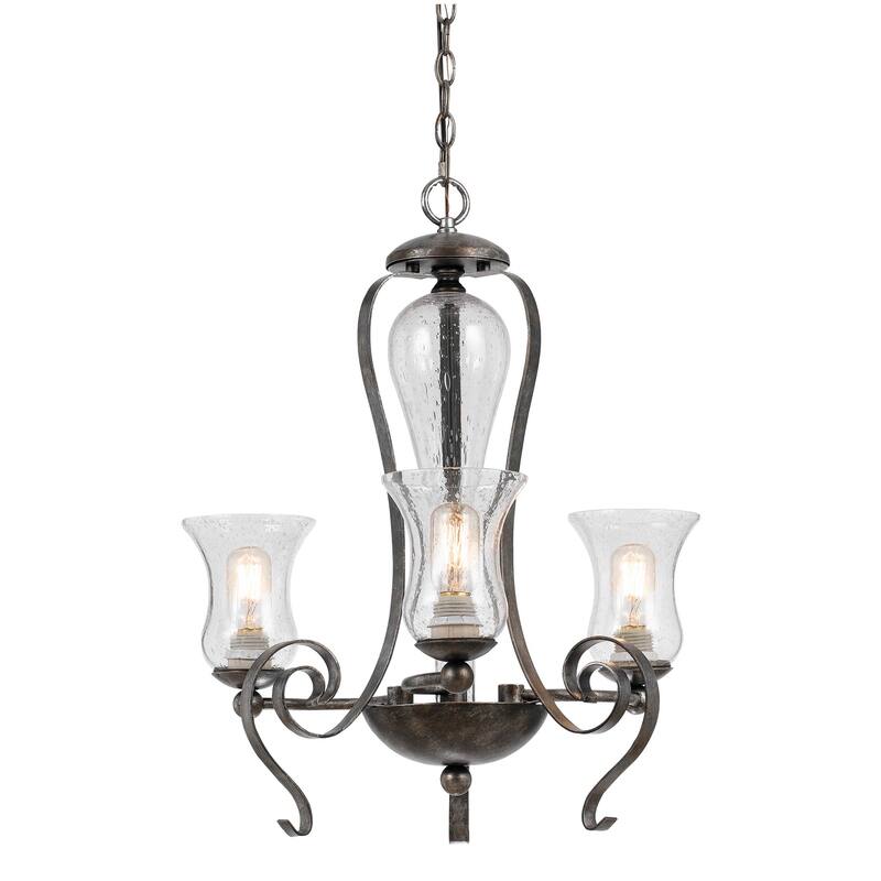 3 Light Chandelier with Scrolled Gray Metal Frame and Clear Glass Shades for Dining Room or Living Room Décor - 25