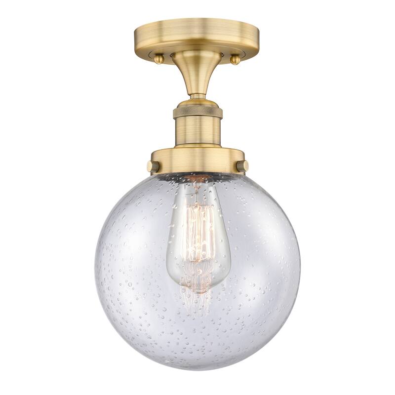 Innovations Lighting Beacon - 1 Light 8" Semi-Flush Mount - Brushed Brass/Seedy