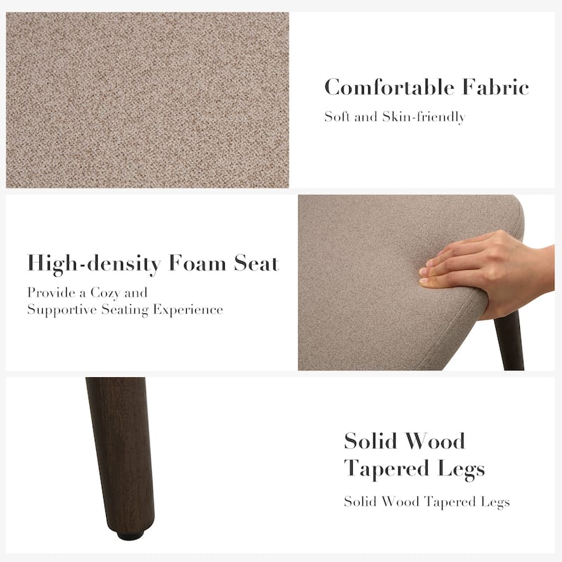 Set of 2 Wooden Dining Chairs, Beige Upholstered Fabric for Kitchen & Dining Room