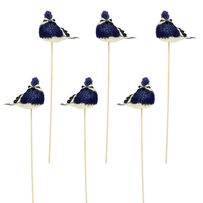 3" Sisal Natural Look Bird on a 12" Wood Pick, Set of 6 - 15