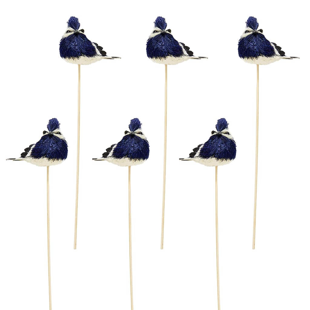 3" Sisal Natural Look Bird on a 12" Wood Pick, Set of 6 - 15