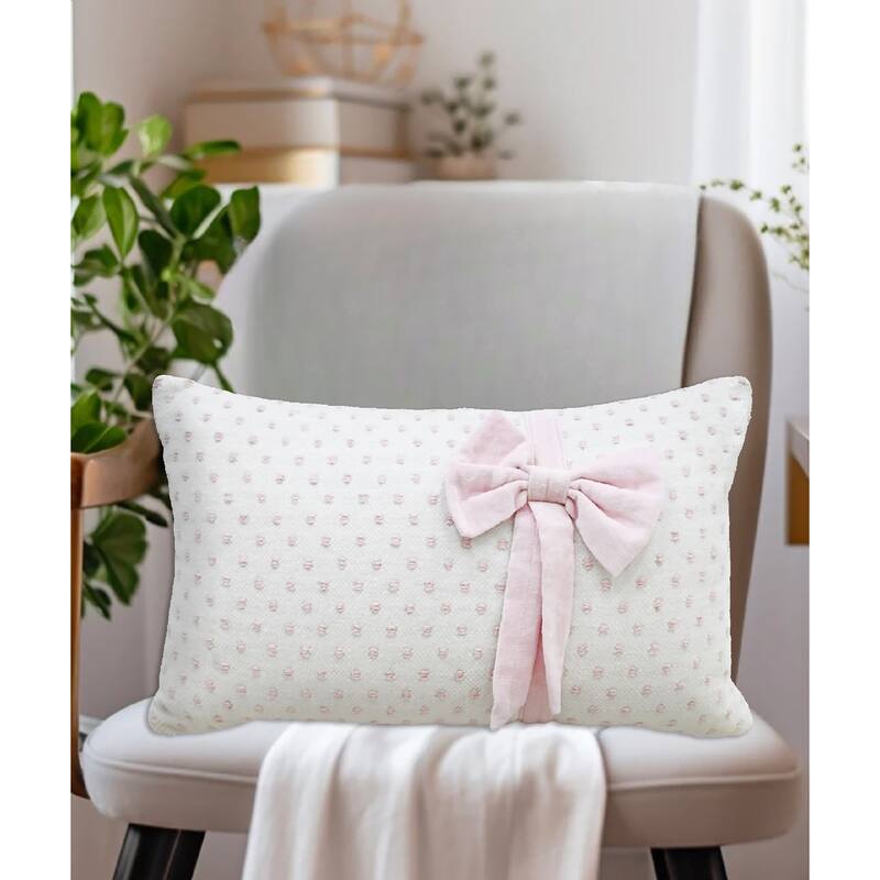 Vibhsa Handwoven Decorative Pillow with Bows and Frills, 14" x 24"