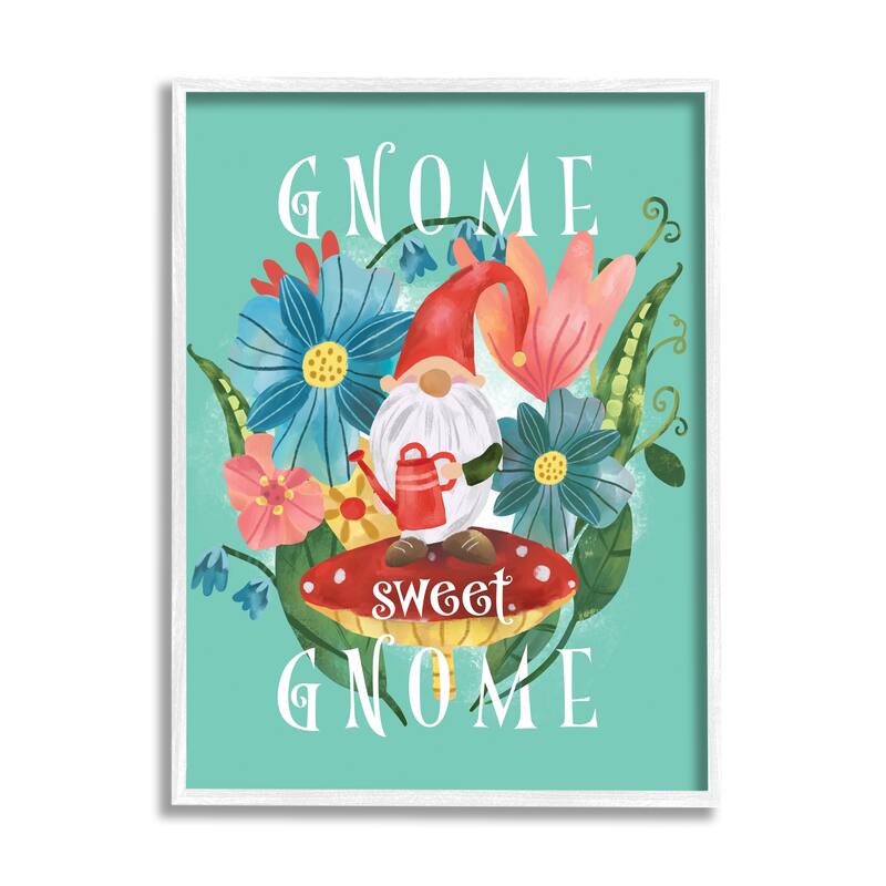 Stupell Gnome Sweet Gnome Phrase Spring Floral Mushroom Garden Framed Wall Art
