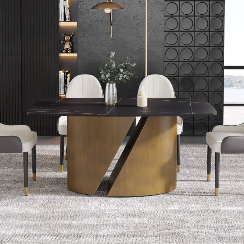 71" & 63" Modern Kitchen Table Marble Sintered Stone Table Top with Metal Gold Finish Legs