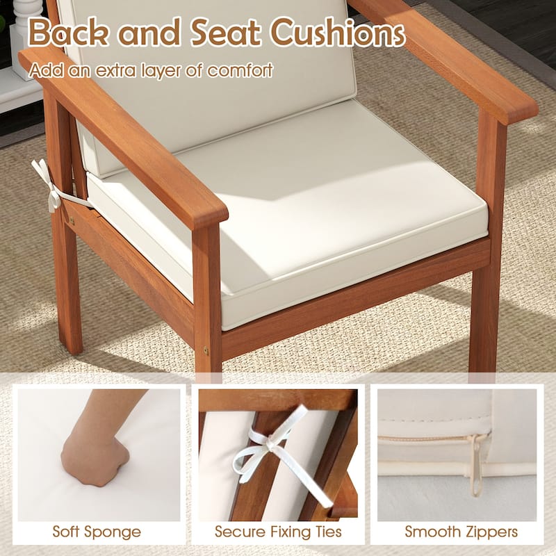 Gymax 4 Pieces Patio Furniture Set Acacia Wood Porch Chairs w/ Table