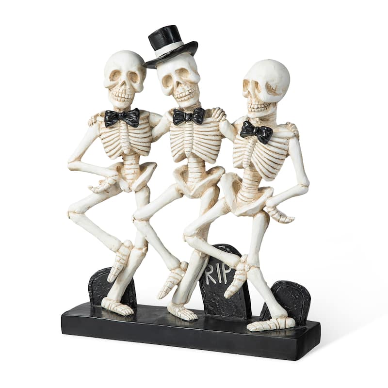 Glitzhome 11"H Halloween Polyresin Dancing Skeleton Table Decor - White
