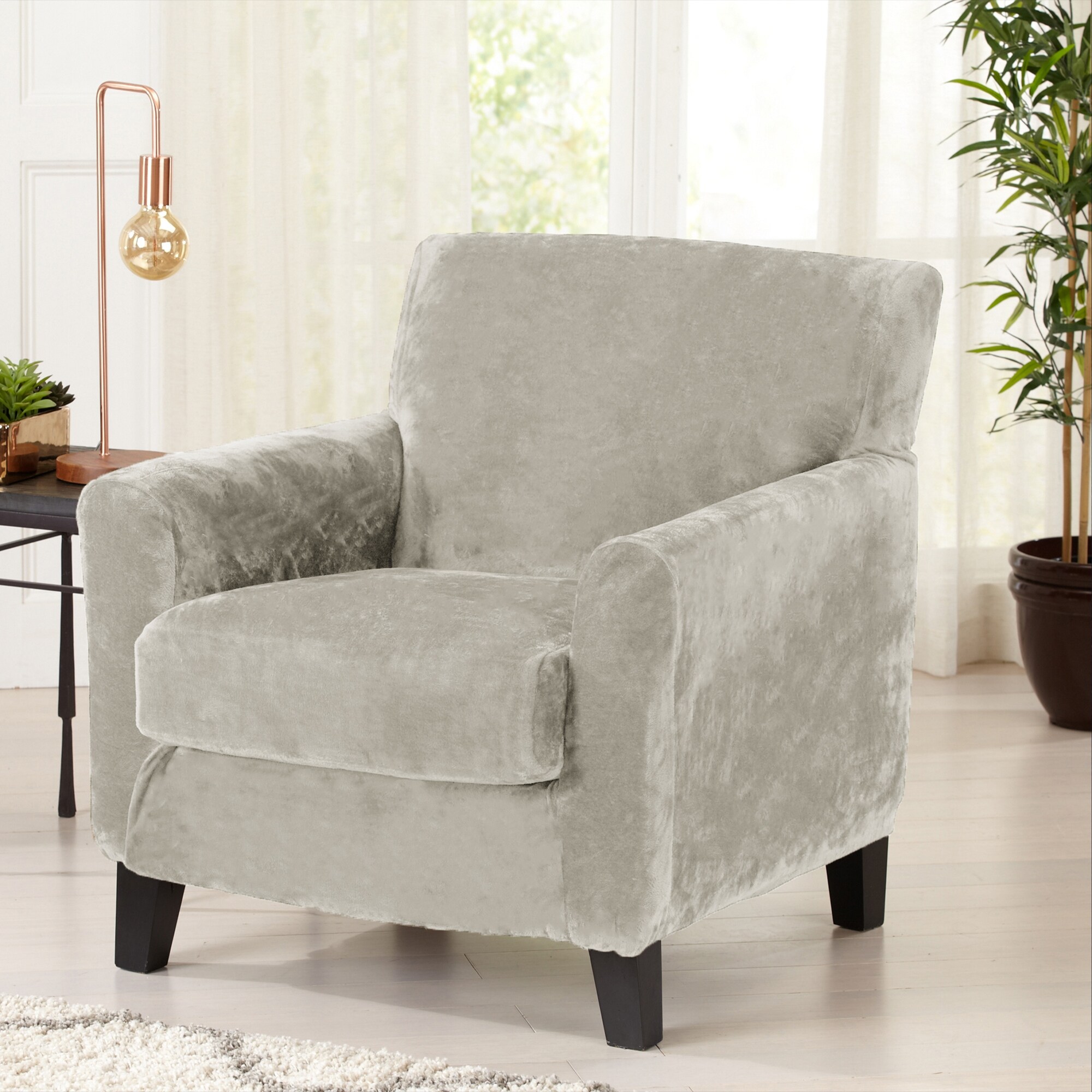 Great Bay Home 2 Piece Velvet Plush Stretch Chair Slipcover Overstock 31644311