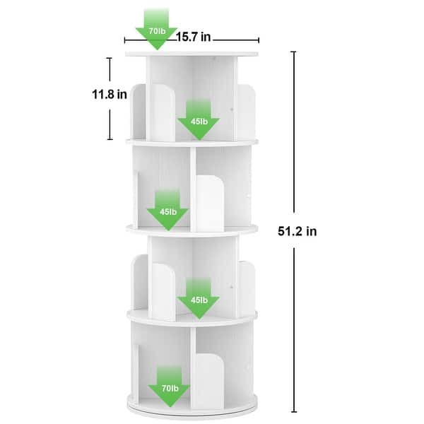 dimension image slide 1 of 8, 4/5 Tiers Round Rotating Bookcase, Revolving Floor Standing Bookshelf Corner Organizer Display