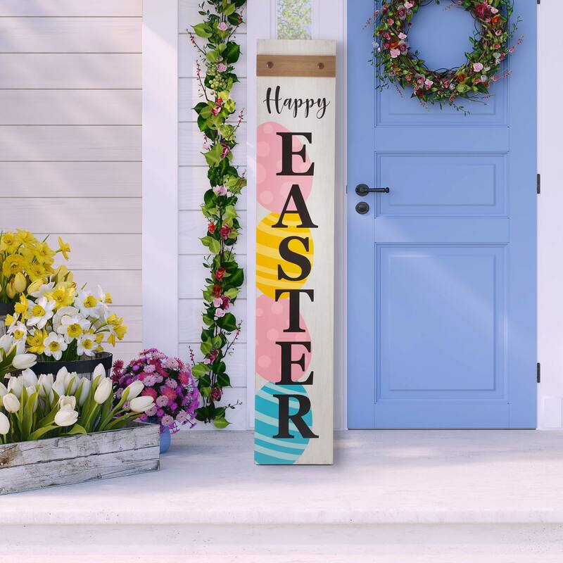 Glitzhome 42"H Wooden "HAPPY EASTER" Standing Hanging Porch Sign for Front Door