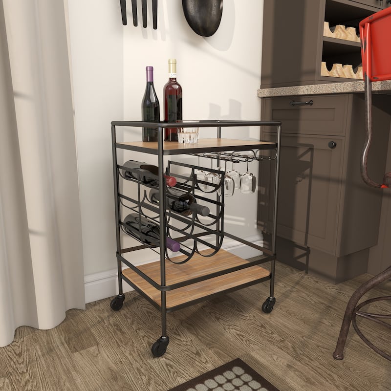Metal Contemporary Bar Cart with Wheels