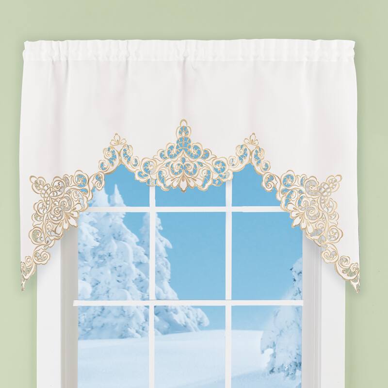 Embroidered Dainty Scroll Cut-Out Holiday Window Valance - 7.000 x 6.250 x 1.250 - Champagne