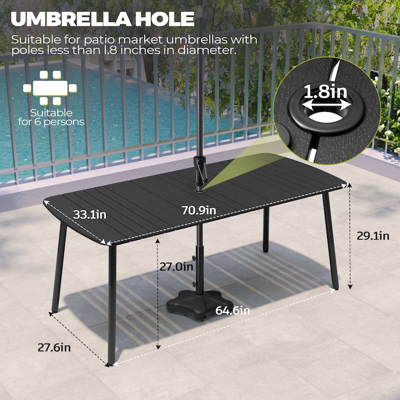 7/9PC Patio Dining Table Rectangular Aluminum Outdoor Table with Folding Chairs