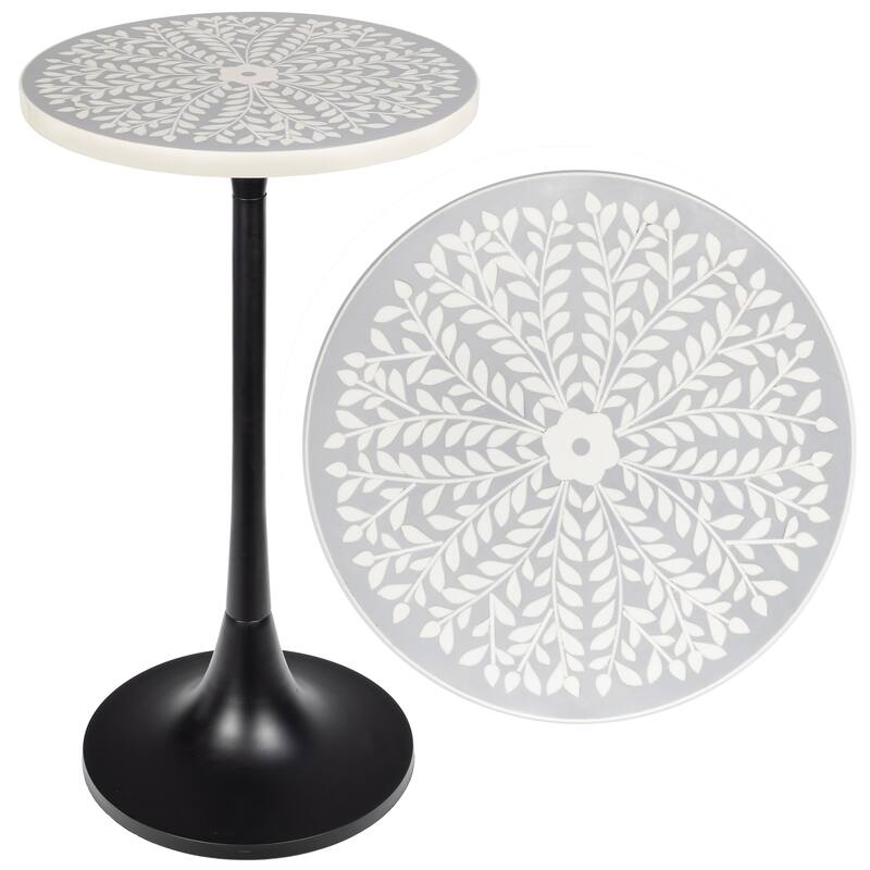 Miles 25" Modern Bohemian Metal/Resin Inlay Top End Table, by JONATHAN Y - Gray/White/Black