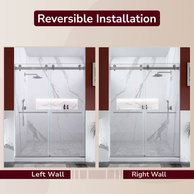 GDFStudio - Modern Minimalist Frameless Double Sliding Shower Door with 3/8" SGCC Tempered Glass & Stainless Steel Hardware