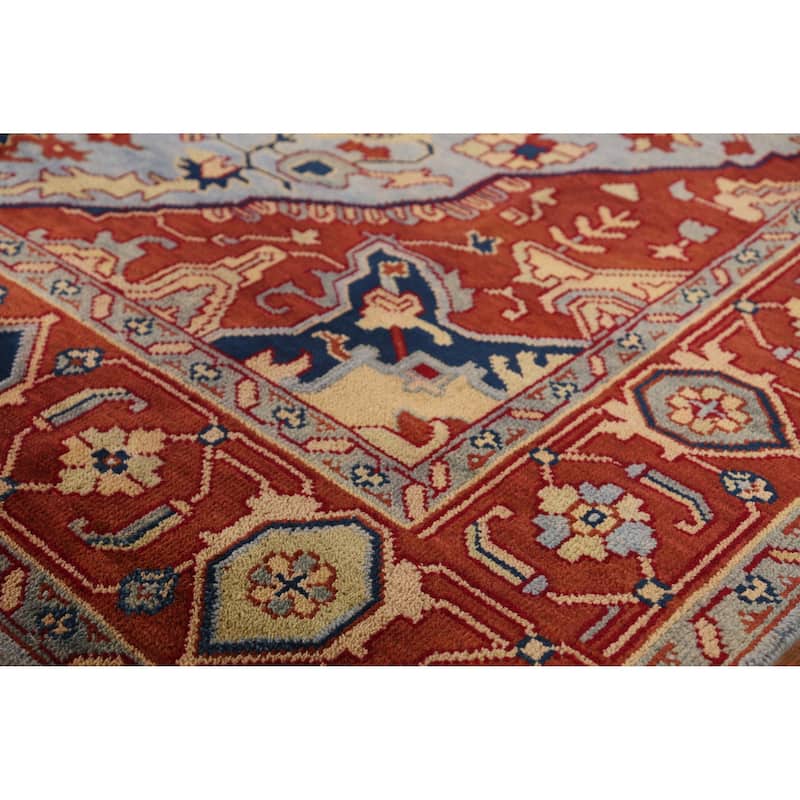 Blue & Orange Heriz Serapi Indian Area Rug Handmade Wool Carpet - 9'0" x 11'9"