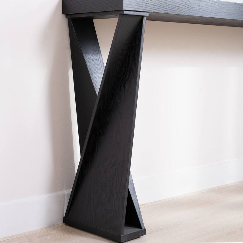 Modern Console Table - 58.3" Narrow Entryway Table, Black Manufactured Wood Sofa Table with Crossed Legs for Hallway