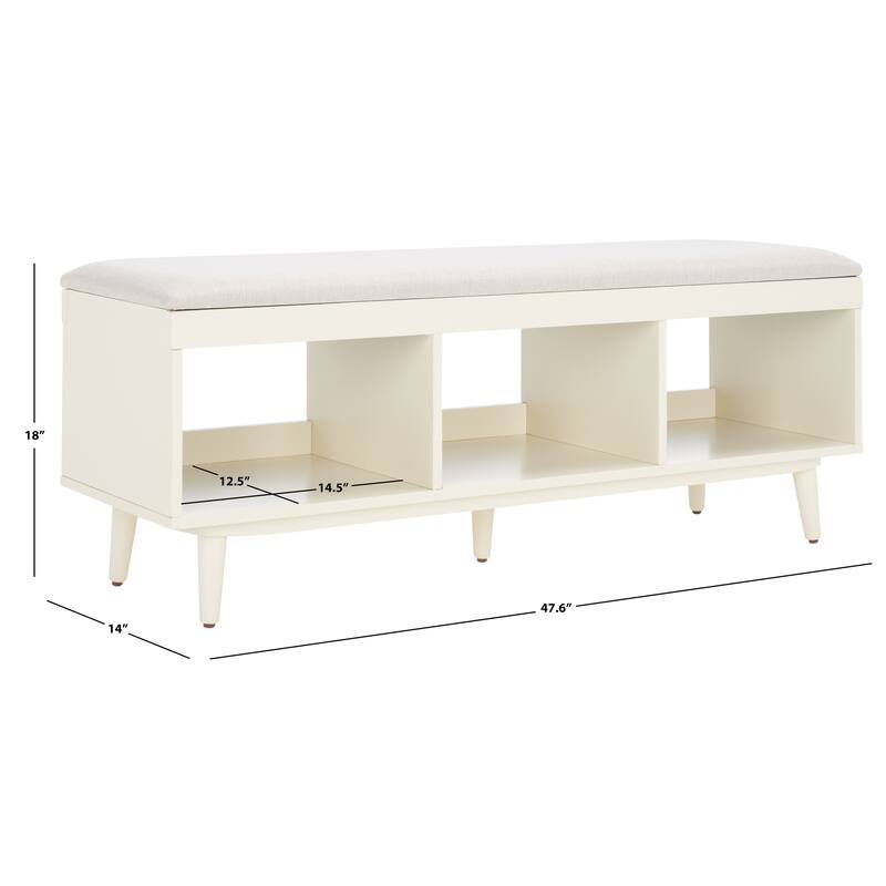 SAFAVIEH Cricket Mid-Century Modern Open Shelf Storage Bench with Cushion