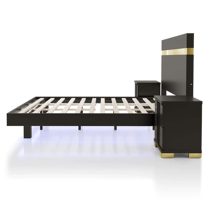 Furniture of America Halifax Modern 3-Piece Wood Platform Bedroom Set with Underbed LED