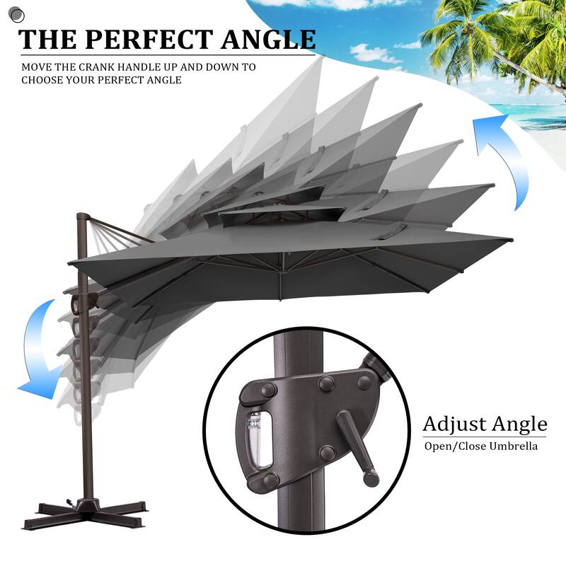 Pellebant 11X11FT Outdoor Patio Cantilever Offset 360 Degree Rotation Umbrella with HDPE Base