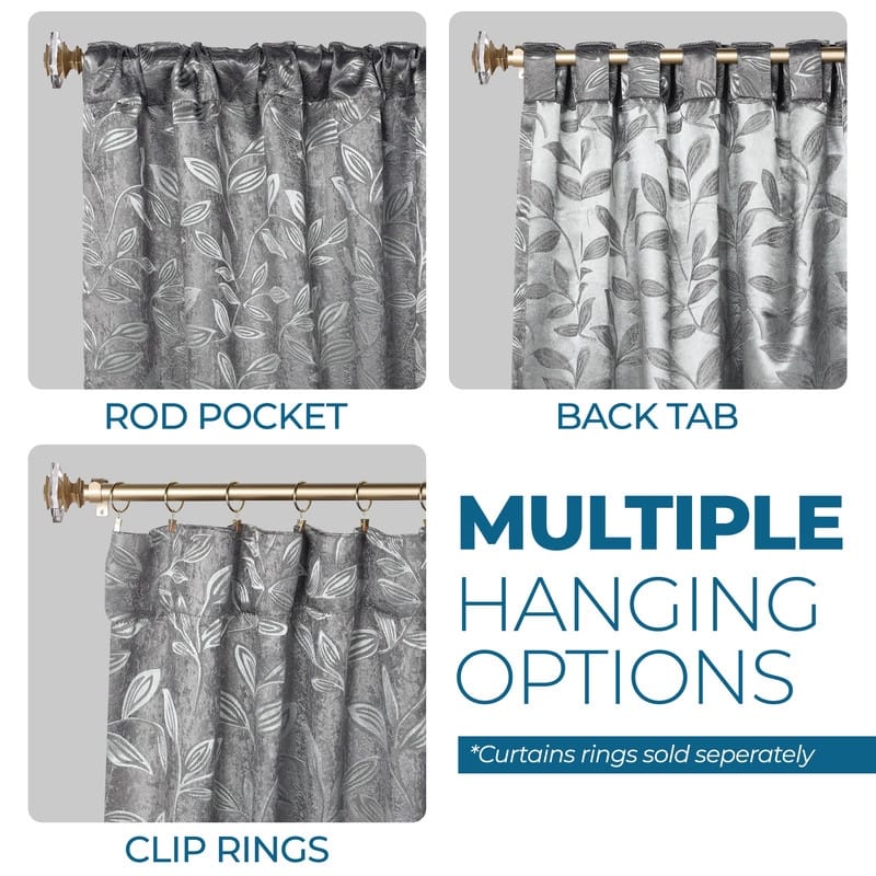 Superior Leaves Machine Washable Room Darkening Curtains with Back Tabs, Set of 2