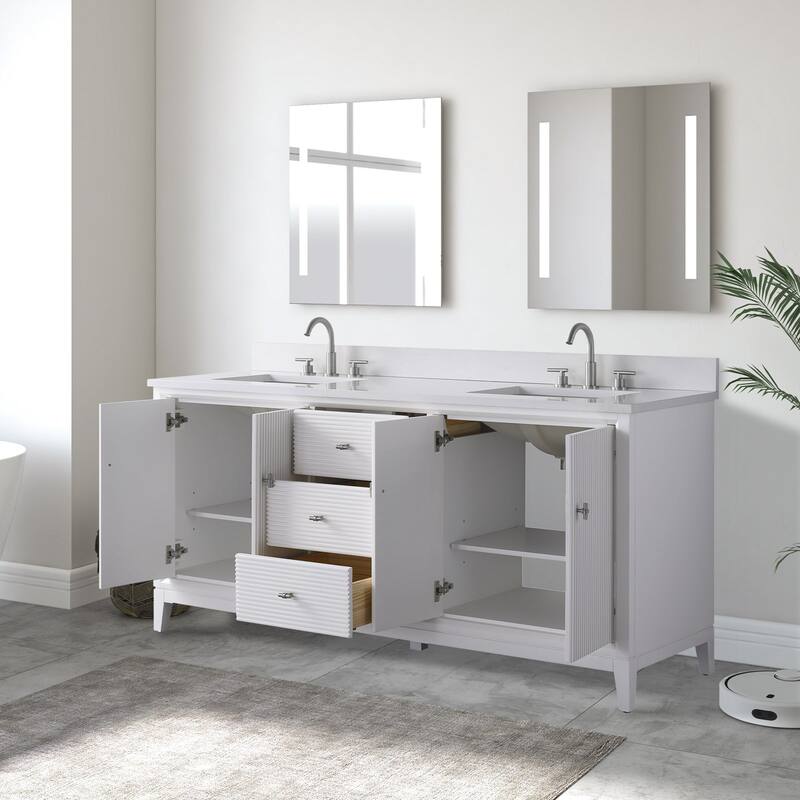 Vanity Art 72" Freestanding Bathroom Vanity with Engineered Marble Top and Sinks