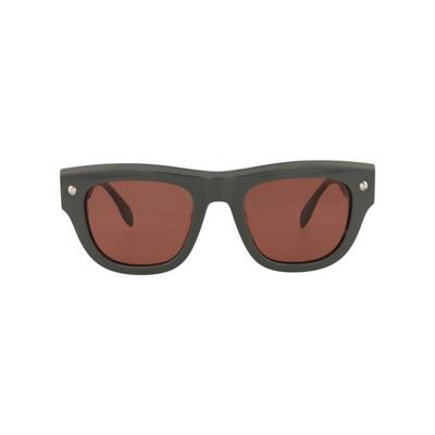 Alexander McQueen Square-Frame Recycled Acetate Sunglasses, Warm Brown Lens, Shiny Solid Grey w/Silver Studs Frame