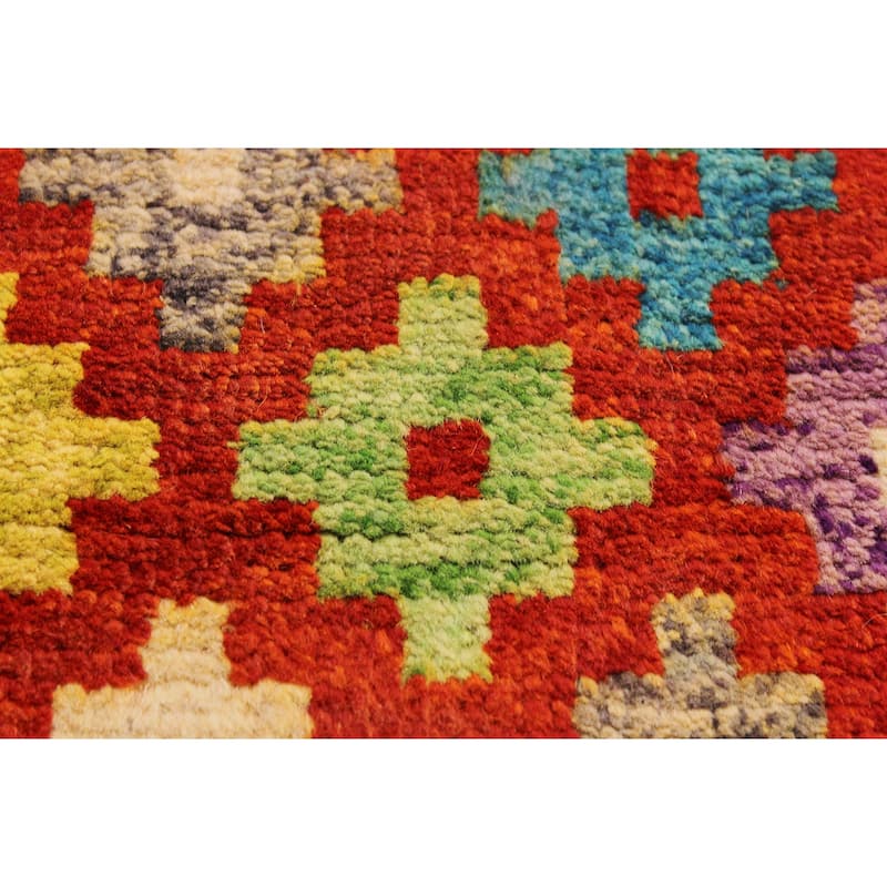Modern Balochi Velazquez Orange/Green Hand Knotted Wool Rug - 5'0'' x 6'6''