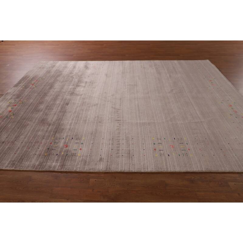 Striped Beige Gabbeh Oriental Area Rug Handmade Wool Carpet - 7'5" x 9'9"