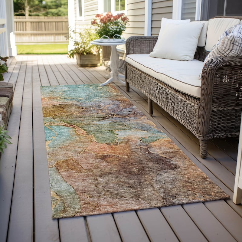 Machine Washable Indoor/ Outdoor Chantille Abstract Modern Rug - Coral - 2'3" x 7'6"